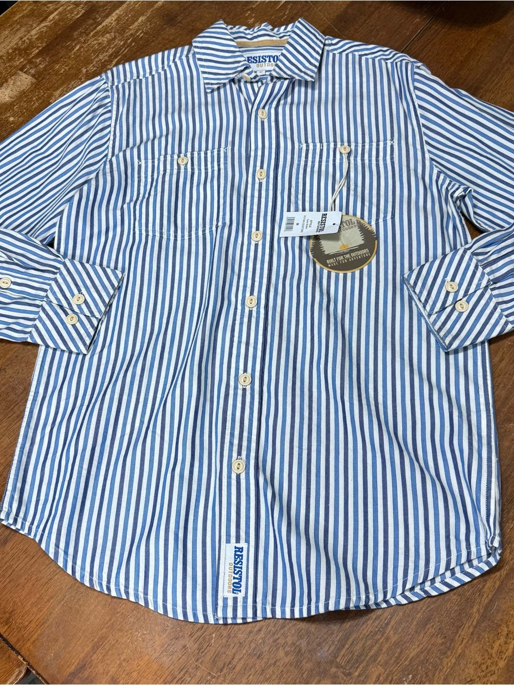 NWT Resistol Outdoors Men’s M Blue White Stripe Long Sleeve Western Shirt